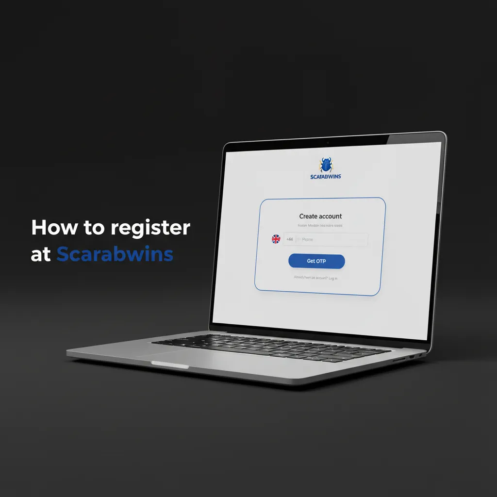 Scarabwins registration steps: pick email/phone/social, enter details, verify via email/SMS, set limits, deposit.