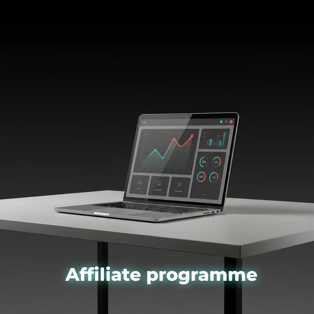 Affiliate programme banner with tracking links, real-time stats, prompt payouts, and revenue share or hybrid deals.