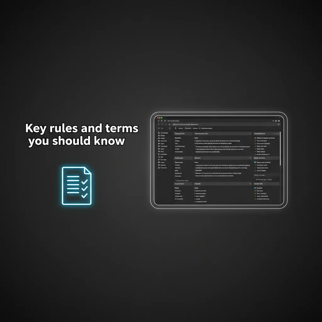 Key rules and terms: 18+ ID check, one account, location limits, own-name payments, bonus wagering, time/stake caps.