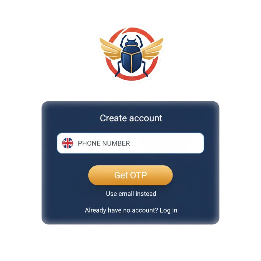 Scarabwins registration, login, and verification screens with UK security checks and casino/sports bonus offers displayed.