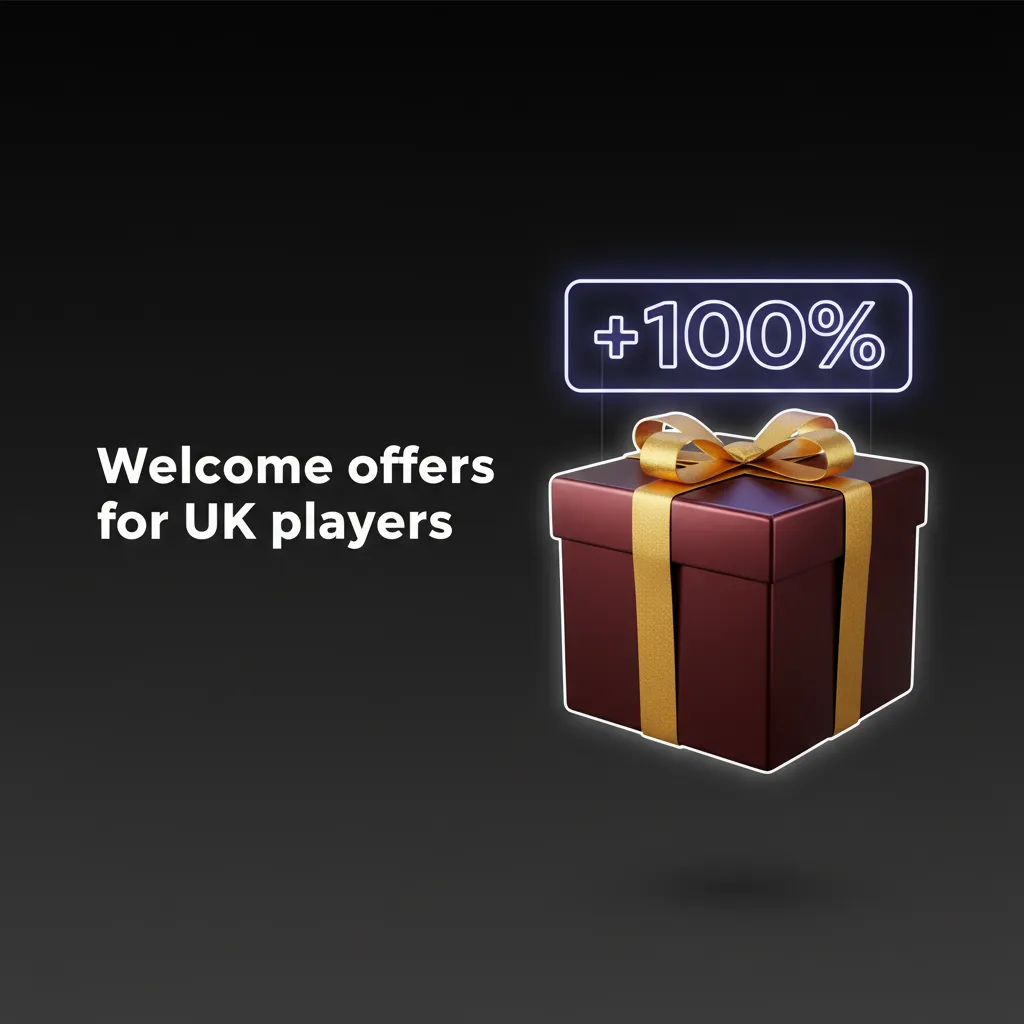Welcome offers for UK players: 10fs+10% €20, 10fs+10% €50, 30fs+15% €100, 75fs+15% €200, x1 wagering, time limits. GBP shown