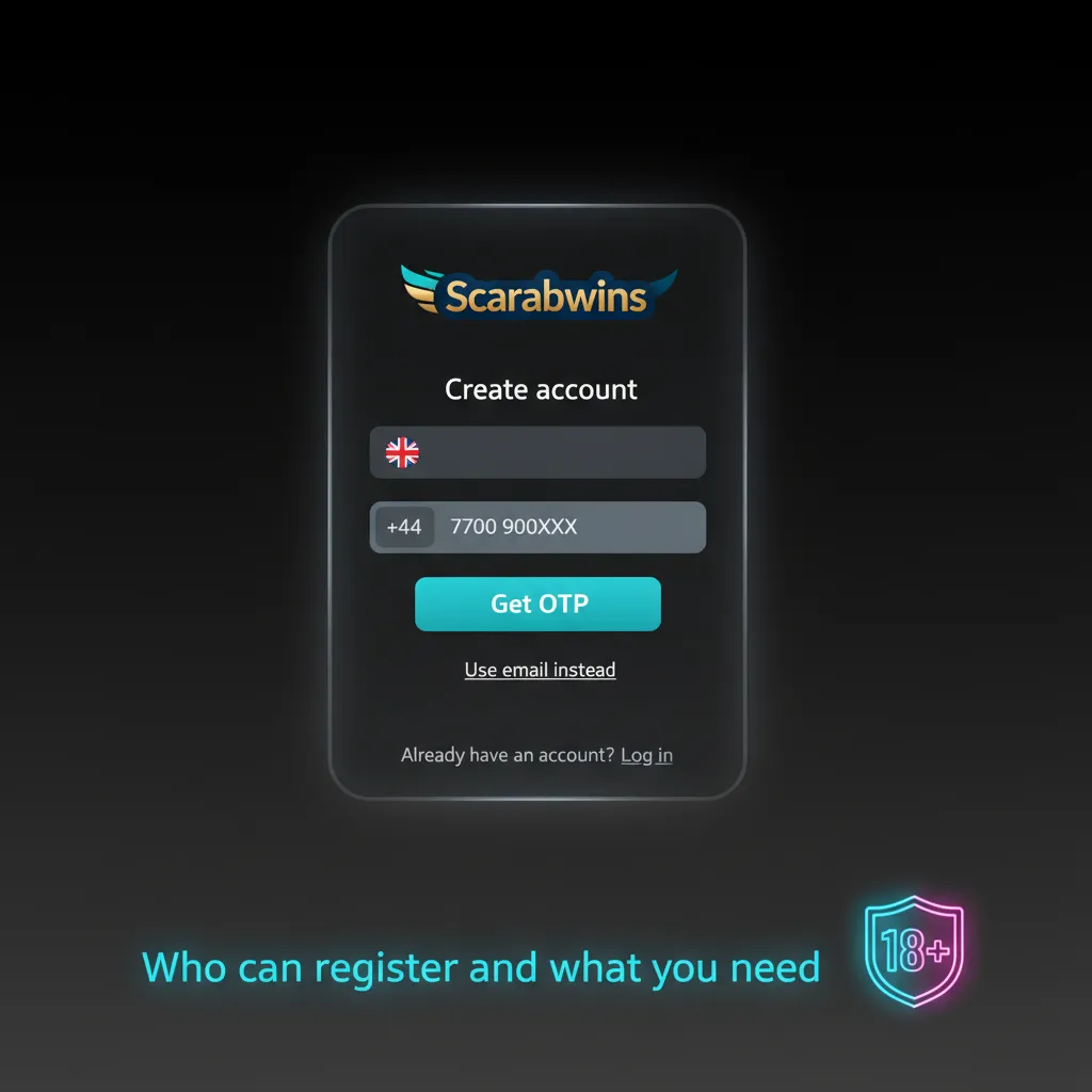 UK Scarabwins registration rules: 18+, in UK, no VPN, one account, real details, photo ID, address proof, own payment method.