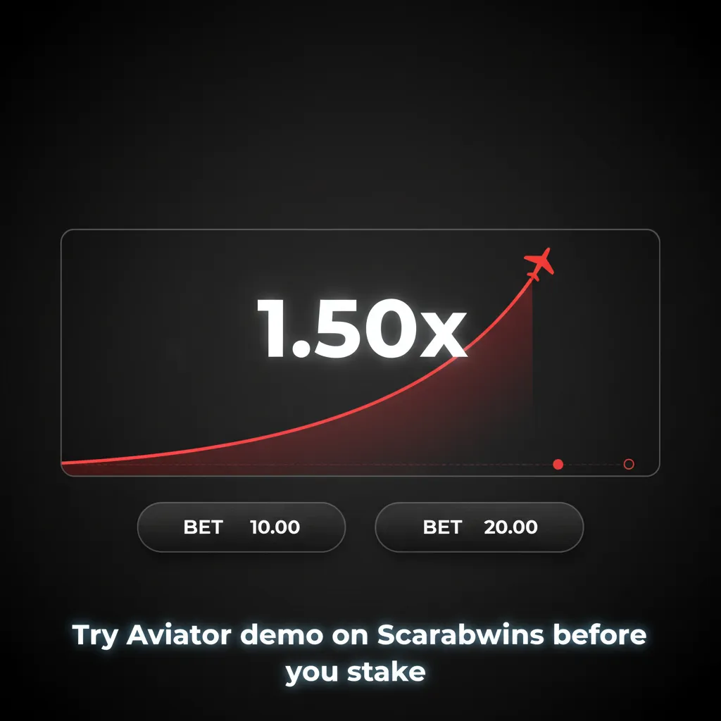 Aviator demo on Scarabwins with bet options, cash-out controls and virtual chips to practice before real-money play.