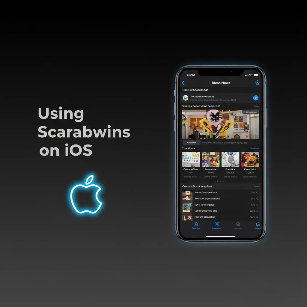 iPhone Safari with Scarabwins site; Share sheet highlights Add to Home Screen to install PWA for quick access.